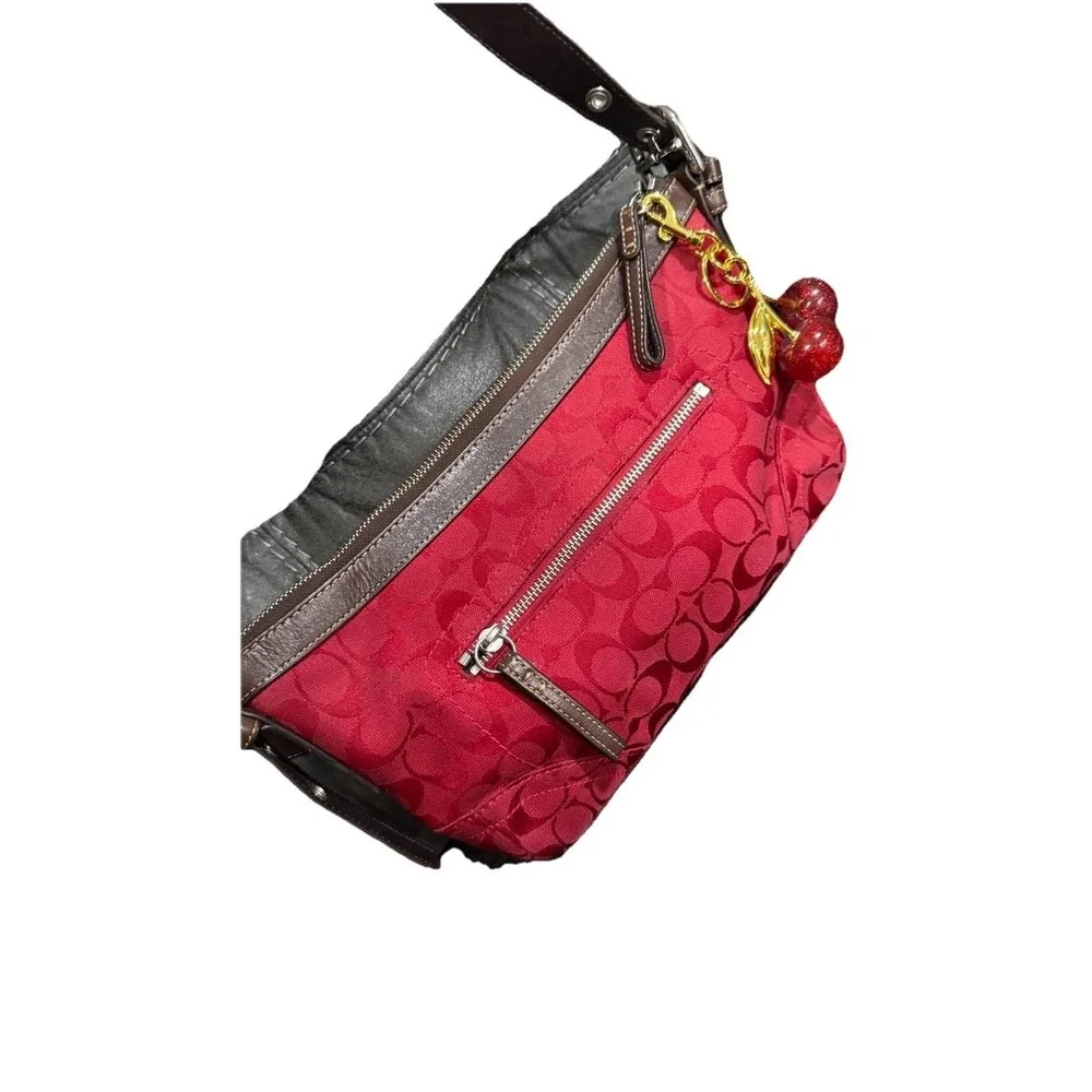 Coach Red And Brown Hobo vintage Y2K Signature C Jacquard